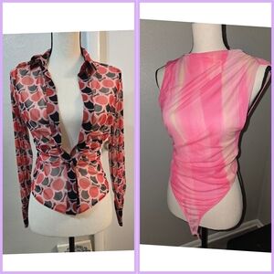 Zara Pink and Black/red Button Down Mesh Tops